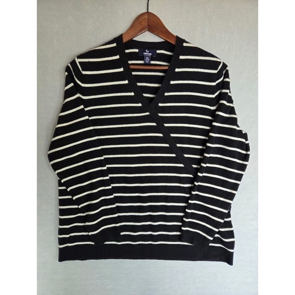 Lands' End Sweaters - Lands' End 100% Cashmere Sweater Womens 1X Striped Faux Wrap Old Money Nautical